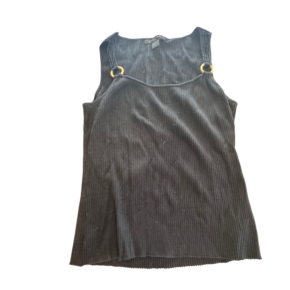Y2K August Silk Knit Tank Top Women XL Black Ribbed Silk Blend Elevated Workwear